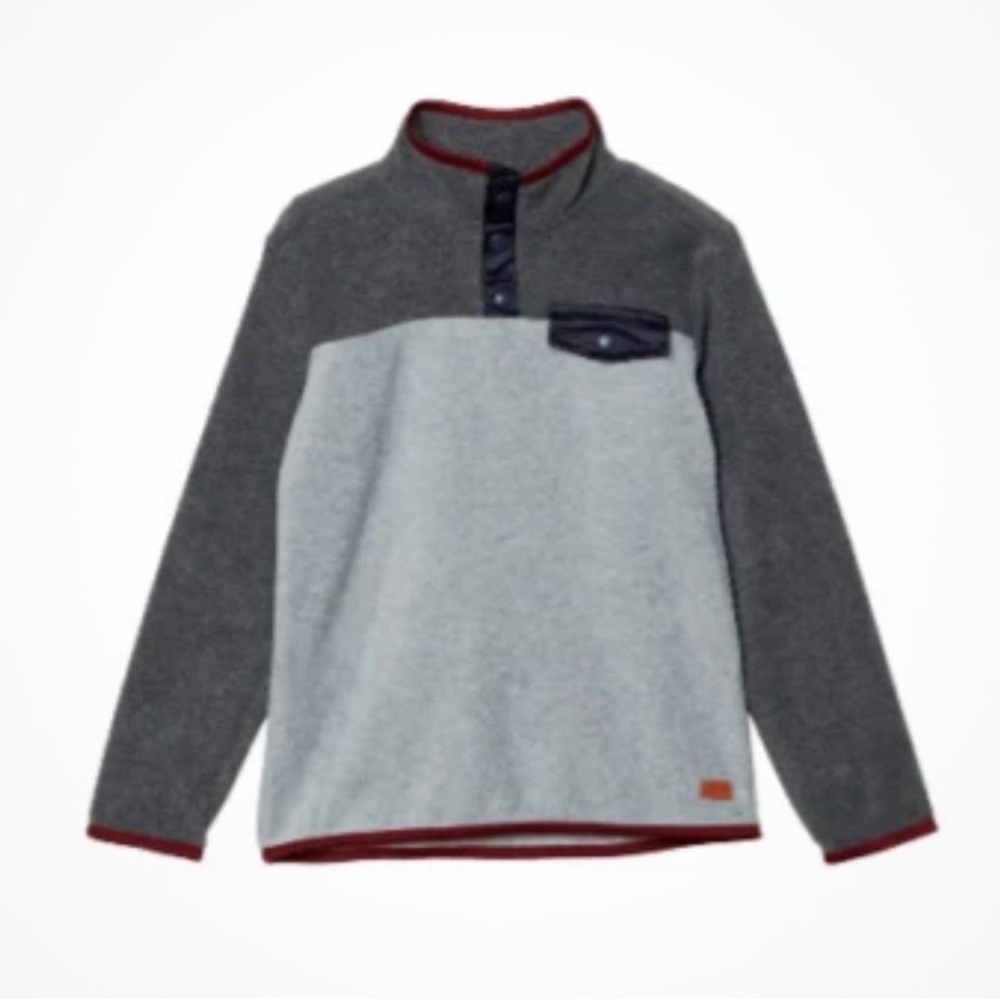 Two Tone Gray and Fleece Pullover Sweatshirt with Snap Front